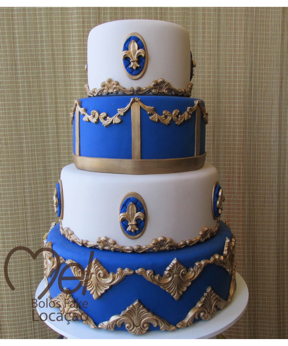 Bolo masculino azul e dourado 2kg - Cake's Doce&Sabor